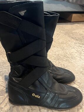 Gola Black Leather Mid Calf Boots Sneaker Style Strappy Casual Size 5.5